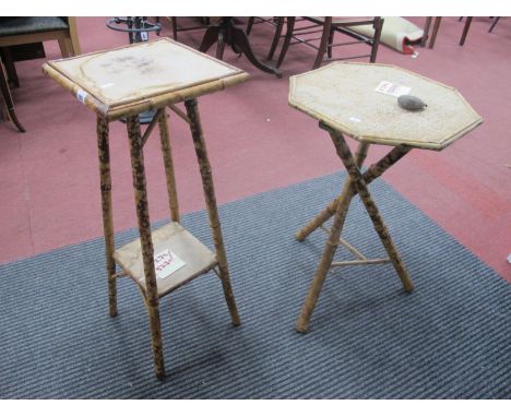 A XIX Century Bamboo Plant Table, with square top and under shelf, another having octagonal top. (2)