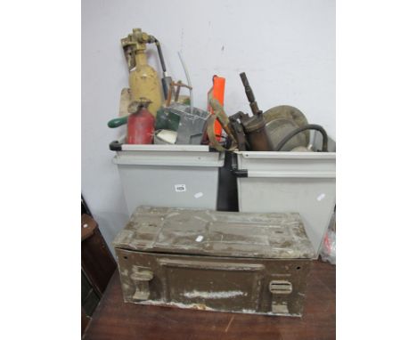 Steel Pump, tools, metal bins, etc.