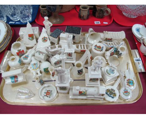 Crested Ware - Drake, Florence Nightingale, Nelson's Column, train trucks, gramophone, lifeboat, drum, motor car, piano's, et