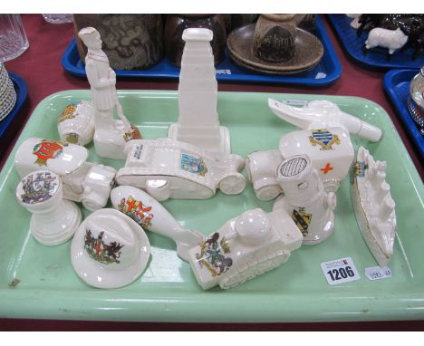 Crested Ware -  Swan 'Scotch Soldier', Arcadian 'Ambulance', British tank, armored car, spotlight, etc, military theamed:- On
