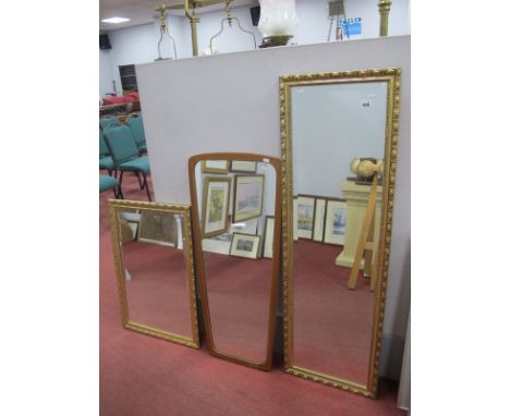 A Gilt Rectangular Wall Mirror, with bevelled glass, one other gilt mirror and a teak framed mirror. (3)