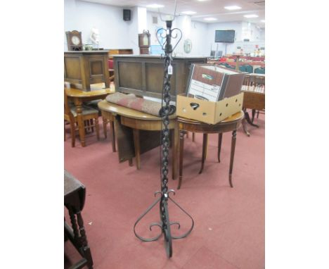 A Cast Iron Black Painted Standard Lamp, on shaped supports.