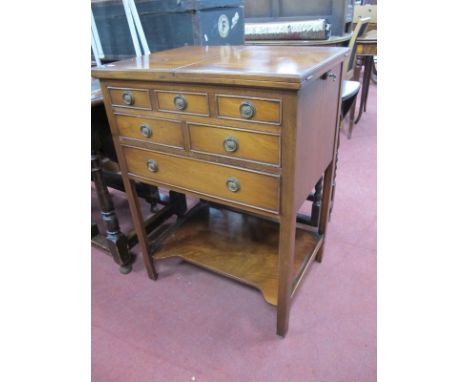 Reprodux Mahogany Cabinet, with fold over hinged top, fitted drawers for cutlery with under shelf.