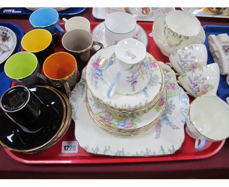 Palissy 'Madeleine' Harlequin Coffee Set, of twelve pieces/ Foley 2182 tea ware of nineteen pieces, Shelly Mabel Lucie Attwel