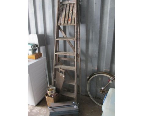 Folding Pine Steps, saw, tools in meal carry box, tins.