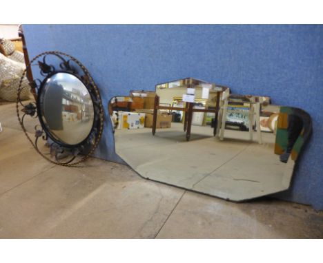 An Art Deco bevelled edge mirror and another