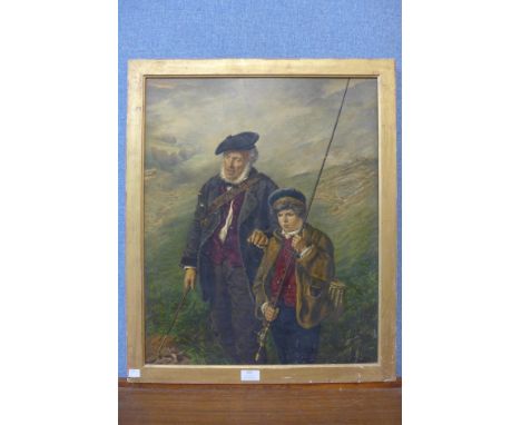 A Scottish fishing oleograph, framed 