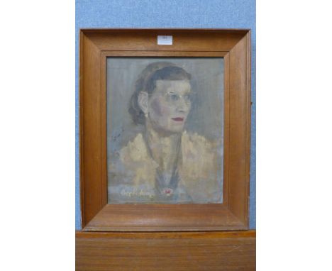 Ross Hickling (Bloomsberg School), portrait of a lady, oil on canvas laid on board, framed 