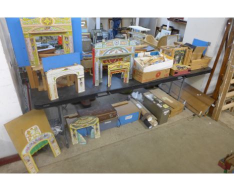A vintage hand made puppet theatre with accessories 