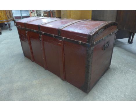 A vintage painted pine and copper mounted steamer trunk 