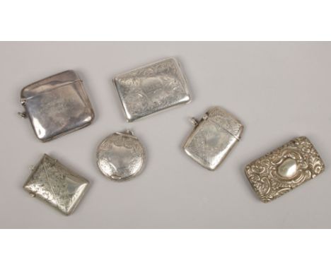 A quantity of mostly silver and white metal match stick holders to include Birmingham 1918 example and silver compact, assaye