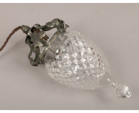 An Arts and Crafts metal mounted cut glass hanging pendant light.Condition report intended as a guide only.Lacking one screw 