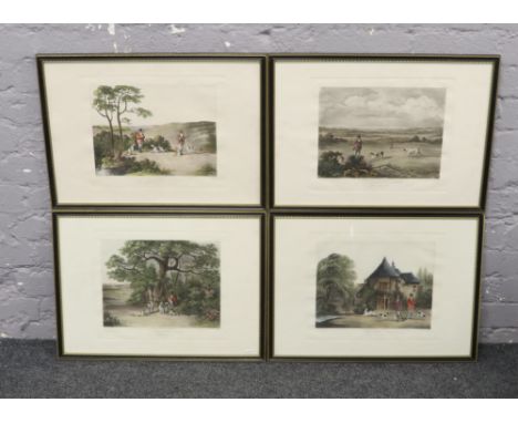 A set of four antique hunting prints after Wolstenholme and engraved by T. Sutherland.