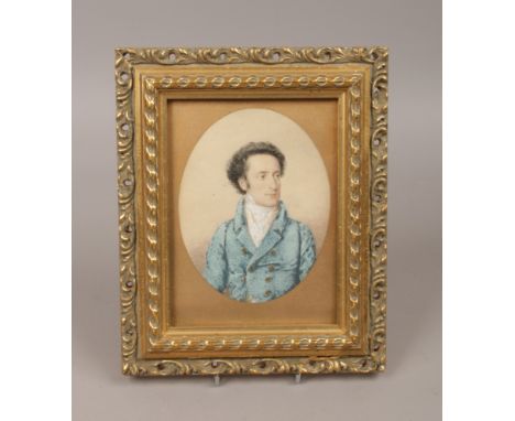 A gilt framed portrait miniature of a Regency gentleman.