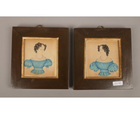 A pair of 19th century watercolour portrait miniatures of ladies.