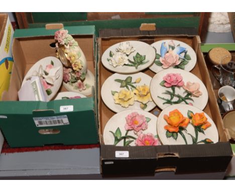 Two boxes containing eight Franklin Mint Capodimonte Heirloom decorative plates with certificates, along with a Capodimonte m