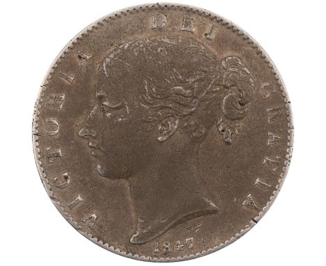 1847 Victoria silver Crown, XI (S 3883). Grade: nF - near Fine with brown tone.
