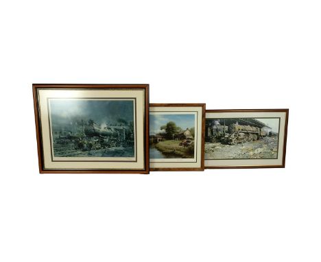 Terrence Cuneo 'Preparing For Departure', David Shepherd &amp; Don Brecon 'Riverside Local'&nbsp; railway prints framed and g