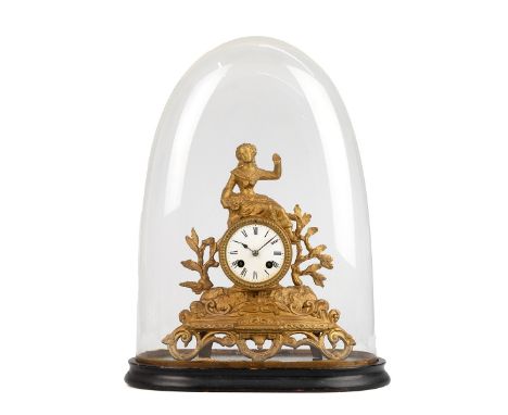 Mid 19th Century Louis XV style French mantle clock and dome. The eight day two train movement stamped 'HP &amp; co 1307' wit