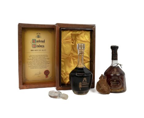 Carlos I Imperial Brandy 70cl 38% alc/vol in decanter bottle with glass stopper in attached leather pouch, fill top shoulder,