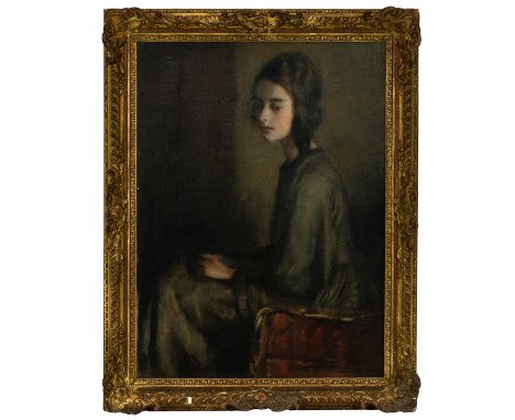Bloomsbury Group Portrait of a Young Women seated in contemplation oil on canvas indistinct signature possibly David Muirhead