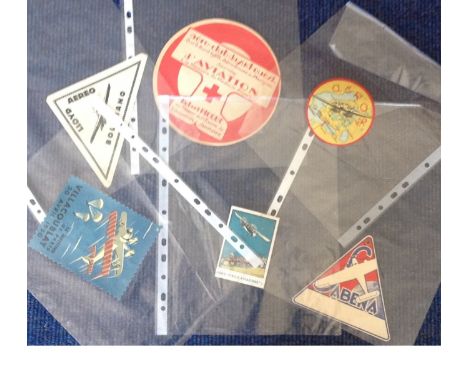 Assorted air ephemera. Includes 1950 The meeting in Paris Villacoublay Airplanes Paratroopers Sticker 6 x 4 size, 8 and 9 Apr