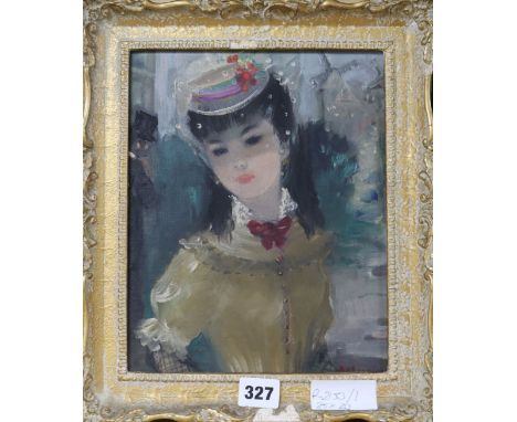 French School, oil on canvas, portrait of a young lady, indistinctly signed, 25 x 20cm
