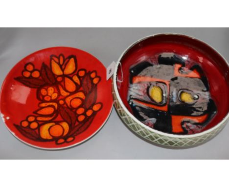 A Poole Delphis pottery shape 89 bowl, by Jean Millership and a similar dish