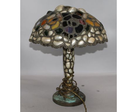 An Arts & Crafts shell and stained glass lamp, ( a.f.)