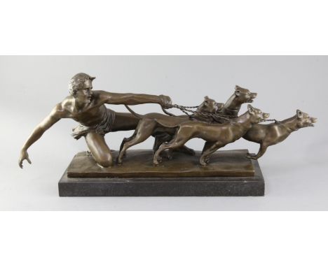 Helety. A bronze of a hunter and hounds