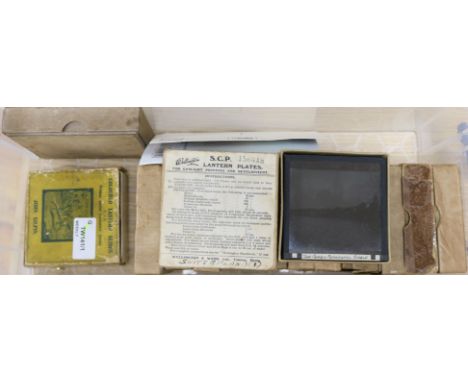 A collection of glass magic lantern slides, 1920's and 30's, including Paris, Holland, Germany, Switzerland etc. in original 