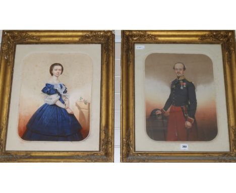 C. Sandon, pair of pastel portraits, portrait of a French army officer and wife, signed and dated 1862, 51cm x 38cm