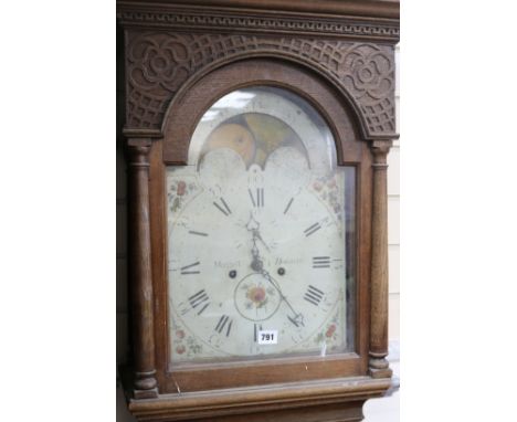 A John Muzzel of Horsham, late 18th century oak 8 day longcase clock, H.196cm