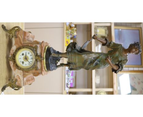 An Edwardian spelter and marble mantel clock