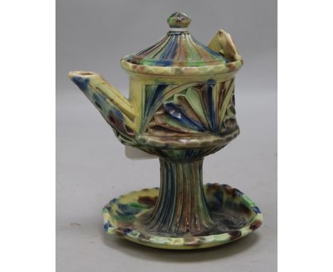 An Arts & Crafts art pottery oil lamp
