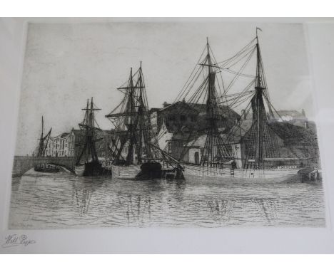 William Pye, etching, Weymouth Harbour, signed and dated 1903, 36 x 50cm