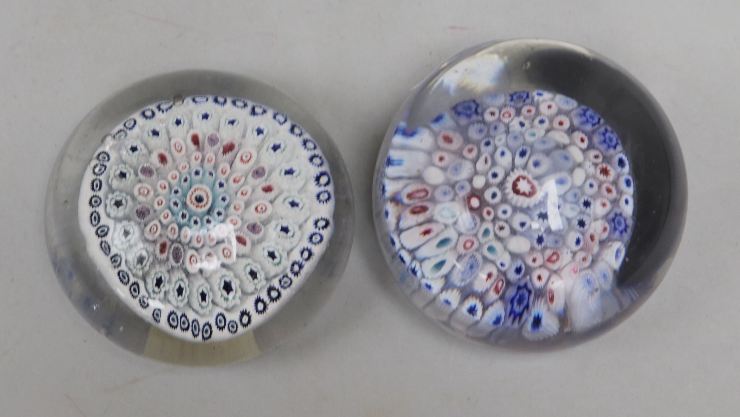Two early English millefiori glass paperweights, probably Stourbridge