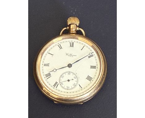 Gold plated Waltham pocket watch with sub second dial at 6 o clock 