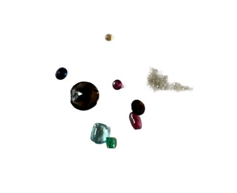 Mixed lot of precious stones to include Citirne, emerald, ruby & 1ct of diamond Total weight 10ct 