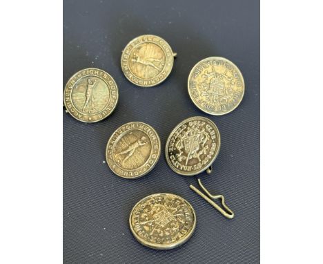Collection of 6 silver lapel badges - golf related 