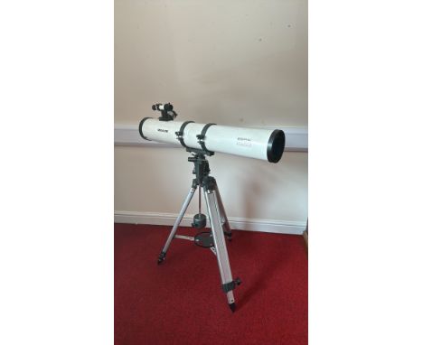 Digital Electronic Autolocator telescope, white body with black accents, mounted on tripod.
