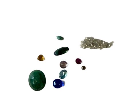 Mixed lot of precious stones to include ruby, tourmaline, topaz, citrine & 1ct of diamond Total weight 10ct 