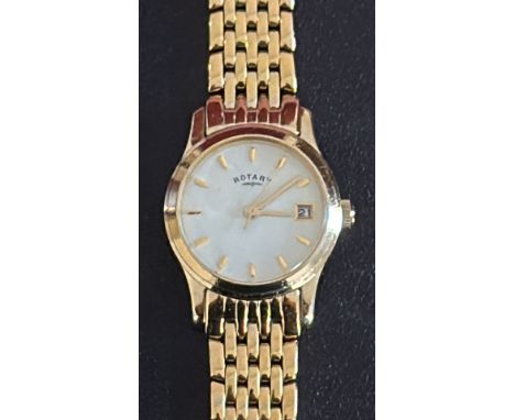 Ladies Rotary Gold-tone wristwatch with date function and mesh bracelet. Currently ticking, all round good condition 