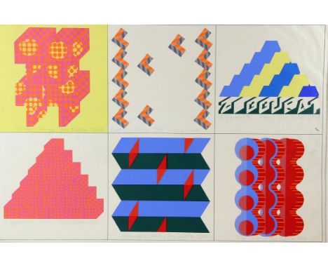 Joe Tilson (British, b. 1928), 'T-Slot', 'Dart', 'Ziggurat 3', 'Ziggurat 4', 'Freeway 2', 'Trio' (1965). Print. Each section 