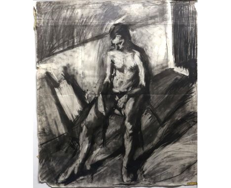 James Lloyd (British, b.1971), Study of a nude man sitting on a chair, charcoal on paper, framed, 96 x 83cm. Provenance: Vend