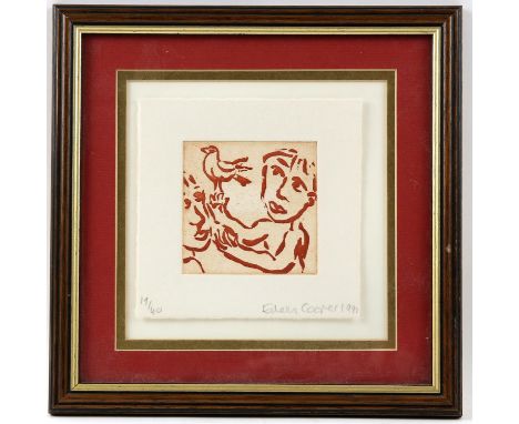 Eileen Cooper (b. 1953), two boys with dove (1991). Lithograph. Signed and numbered 19/40 in pencil to margin. Framed and gla