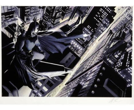 Alex Ross (b. 1970), 'Batman: Knight over Gotham'. Limited-edition print. Signed and numbered 132/195 in pencil to margin. Fr