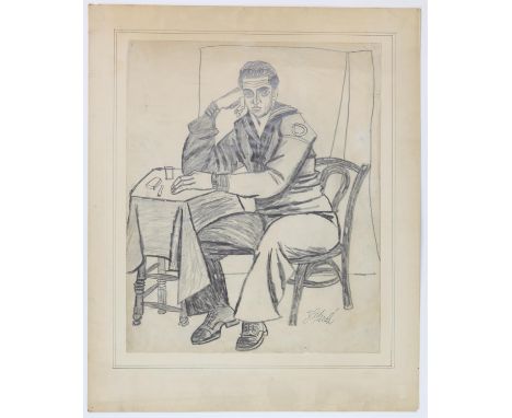 Joe Stefanelli (American, 1921-2017), portrait of a solider. Pencil. Signed lower right. 42.5 x 35cm. With nude female study,