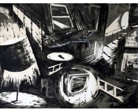 Graham Crowley (British, b.1950), large abstract lithograph, signed and dated '87 lower right, unframed, rolled, 90.5 x 120.5