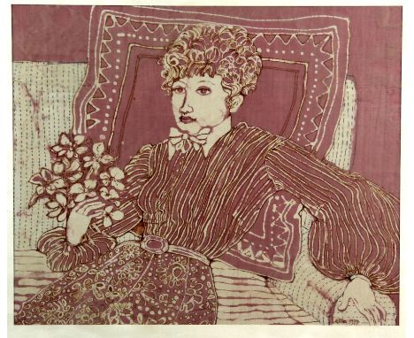 Ella Neustein (twentieth century), portrait of a lady. Batik. Framed and glazed. Image size 32 x 39cm.